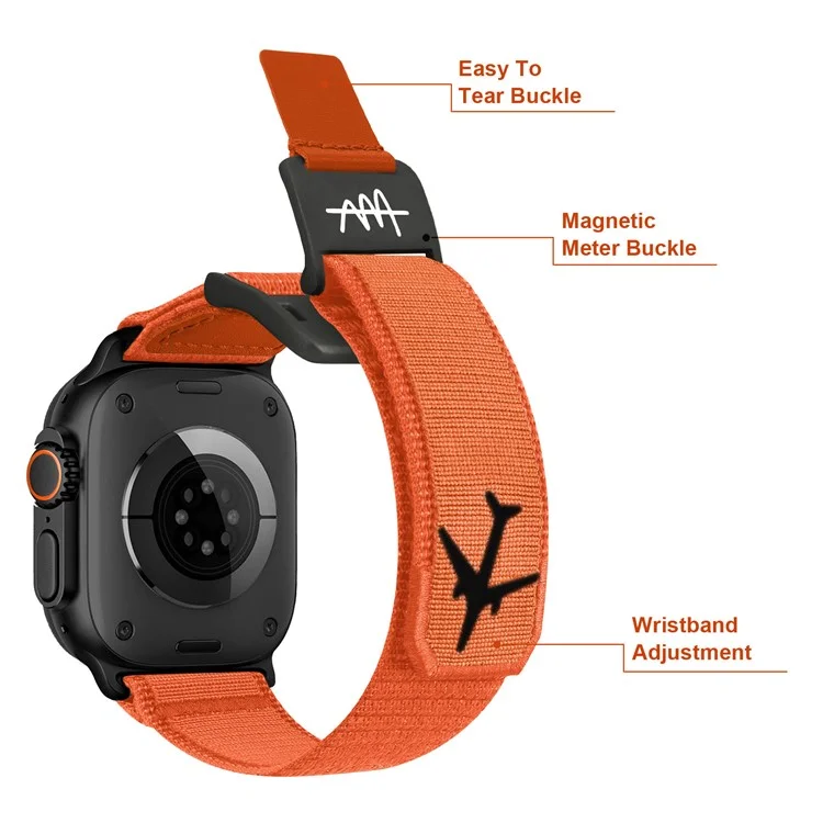 Ersatzarmband für Apple Watch Series 10 Ultra 9 8 7 SE 6 5 4 3 2 1 46mm 49mm 45mm 44mm 42mm Magnetschnalle Nylon Uhrenarmband - Orange / Schwarz