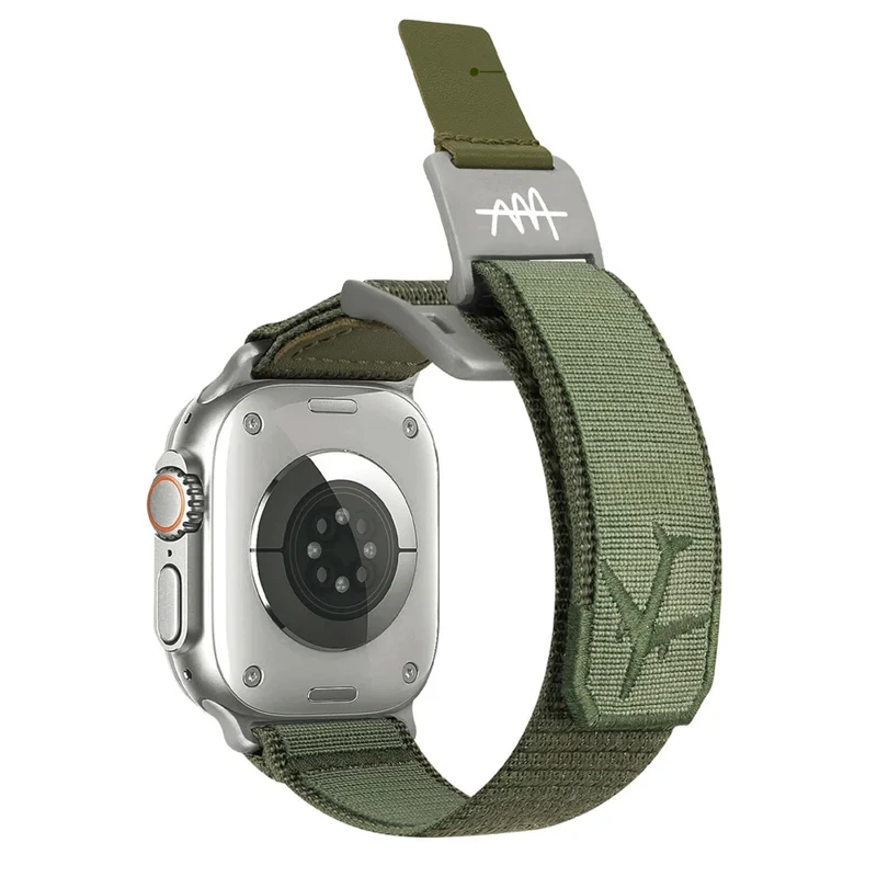 Replacement Strap for Apple Watch Series 10 Ultra 9 8 7 SE 6 5 4 3 2 1 46mm 49mm 45mm 44mm 42mm Magnetic Buckle Nylon Watch Band - Army Green / Titanium