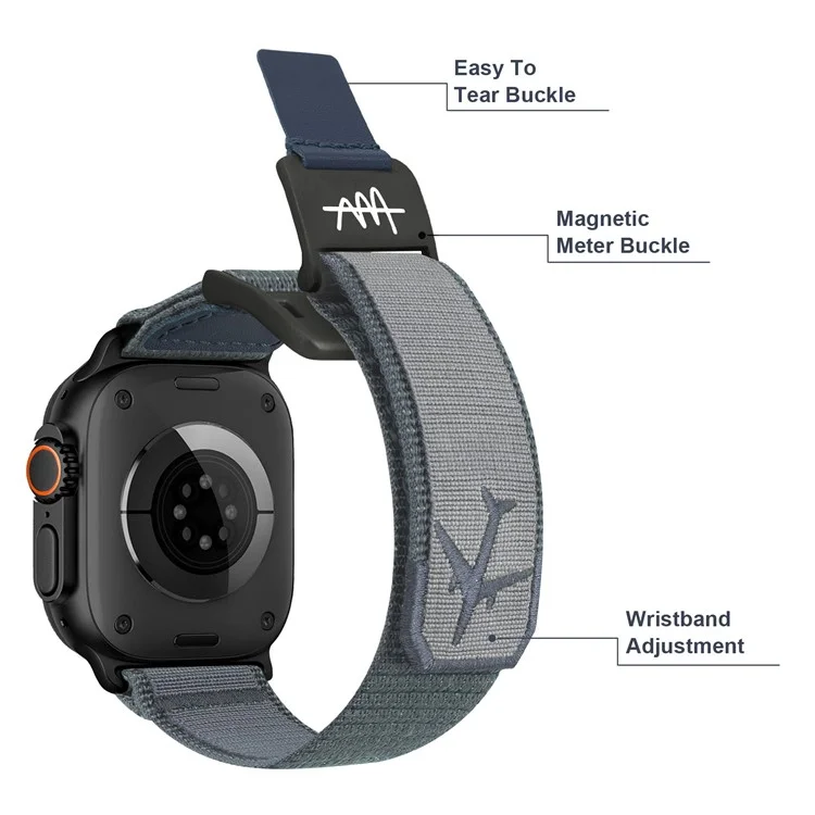 Сменный ремешок для Apple Watch Series 10 Ultra 9 8 7 SE 6 5 4 3 2 1 46мм 49мм 45мм 44мм 42мм с магнитной застежкой, нейлоновый - Синий / Черный