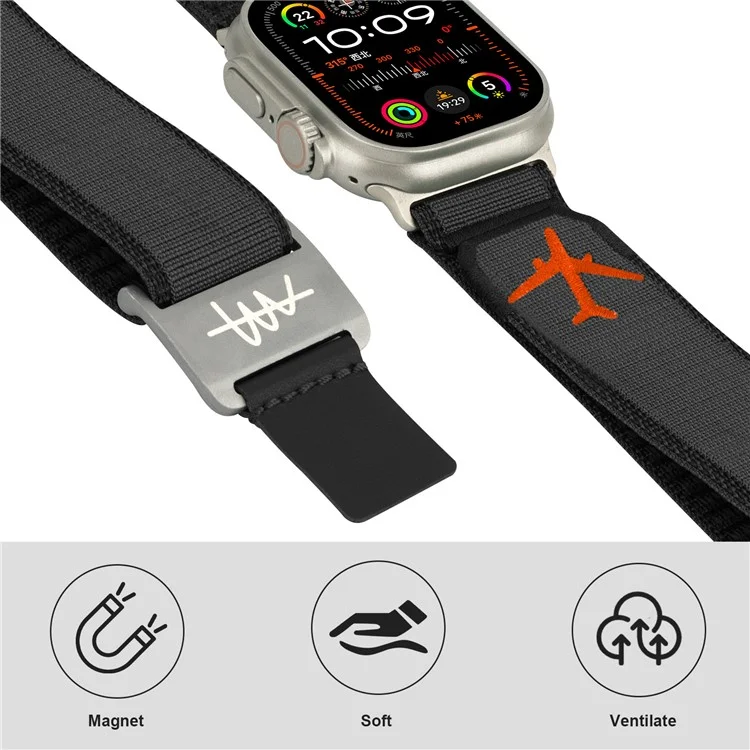 Сменный ремешок для Apple Watch Series 10 Ultra 9 8 7 SE 6 5 4 3 2 1 46мм 49мм 45мм 44мм 42мм с магнитной застежкой, нейлоновый - Синий / Черный