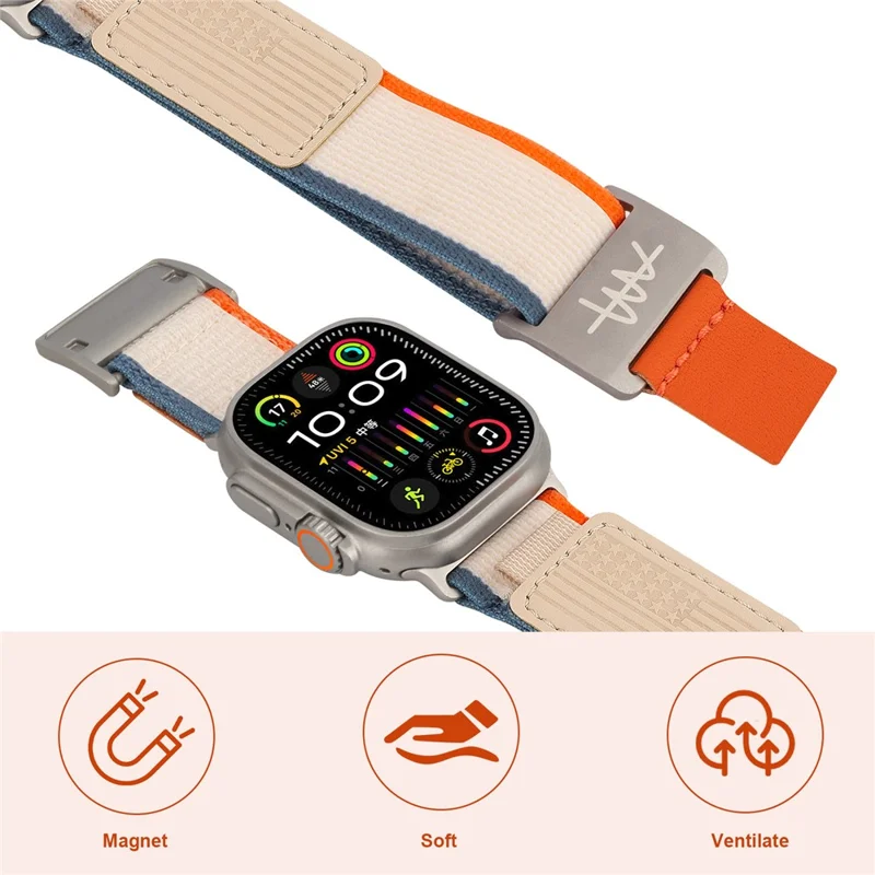 Bracelet pour Apple Watch Series 10 9 8 7 SE 6 5 4 3 2 1 42mm 41mm 40mm 38mm Boucle Magnétique Bracelet en Nylon - Beige Jaune / Titane