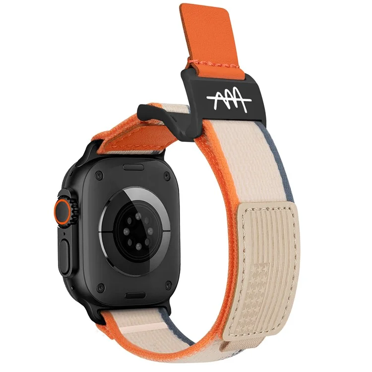 Watch Band For Apple Watch Series 10 Ultra 9 8 7 SE 6 5 4 3 2 1 46mm 49mm 45mm 44mm 42mm Magnetic Buckle Nylon Strap - Orange Beige  /  Black