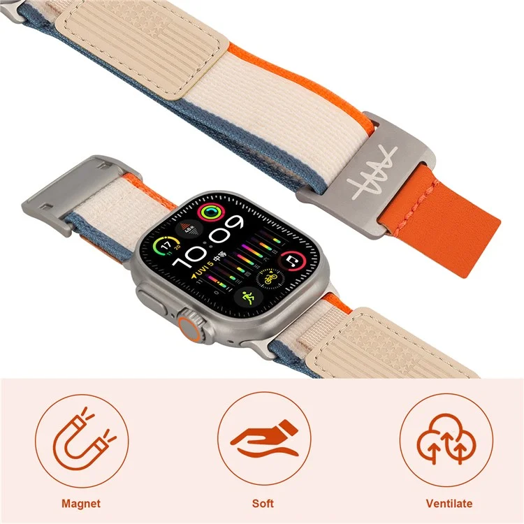 Watch Band For Apple Watch Series 10 Ultra 9 8 7 SE 6 5 4 3 2 1 46mm 49mm 45mm 44mm 42mm Magnetic Buckle Nylon Strap - Orange Beige  /  Black