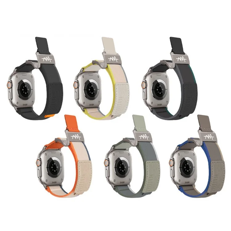 Watch Band For Apple Watch Series 10 Ultra 9 8 7 SE 6 5 4 3 2 1 46mm 49mm 45mm 44mm 42mm Magnetic Buckle Nylon Strap - Orange Beige  /  Black