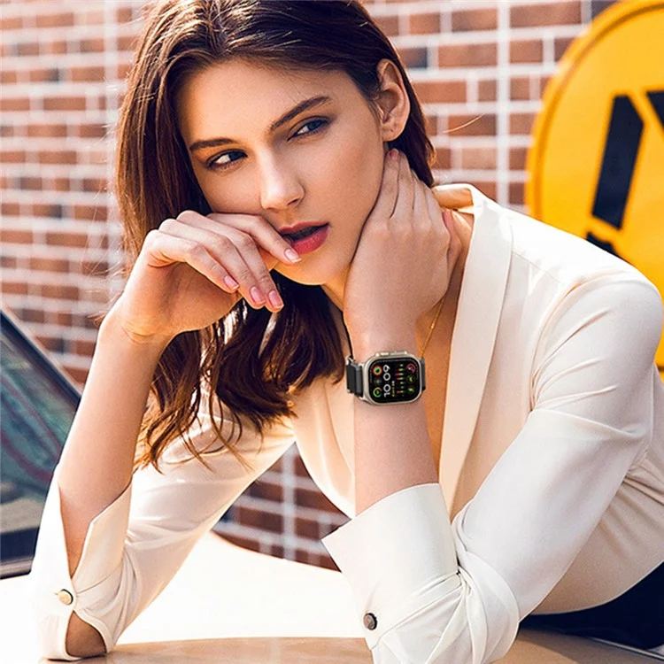 Correa de Reloj para Apple Watch Series 10 Ultra 9 8 7 SE 6 5 4 3 2 1 46mm 49mm 45mm 44mm 42mm Correa de Nailon con Hebilla Magnética - Beige Amarillo / Titanio