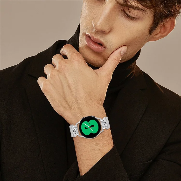 Für TicWatch E Uhrenarmband Silber Edelstahl Krone Verschluss Mailänder Armband