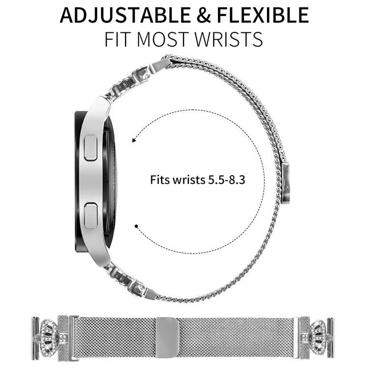 Für TicWatch E Uhrenarmband Silber Edelstahl Krone Verschluss Mailänder Armband