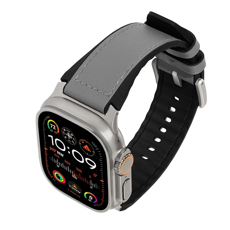 Wrist Strap for Apple Watch Series 10 9 8 7 SE 6 5 4 3 2 1 42mm 41mm 40mm 38mm Silicone + Leather Covered Watch Band - Dark Grey