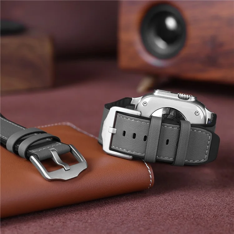 Wrist Strap for Apple Watch Series 10 9 8 7 SE 6 5 4 3 2 1 42mm 41mm 40mm 38mm Silicone + Leather Covered Watch Band - Dark Grey
