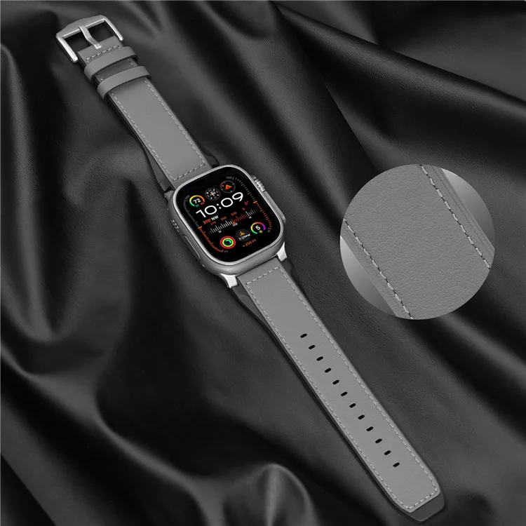 Wrist Strap for Apple Watch Series 10 9 8 7 SE 6 5 4 3 2 1 42mm 41mm 40mm 38mm Silicone + Leather Covered Watch Band - Dark Grey