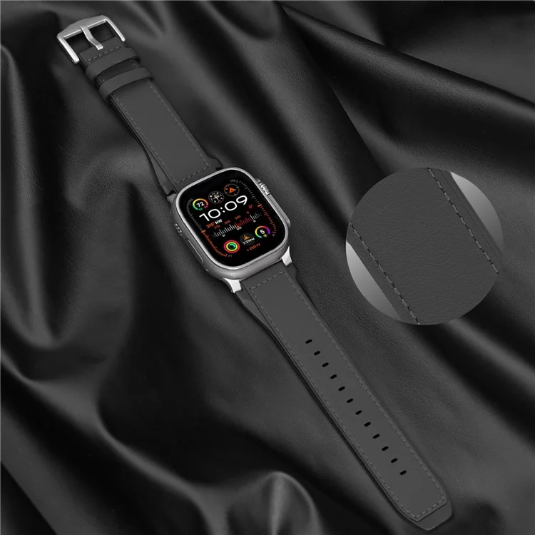 Wrist Strap for Apple Watch Series 10 Ultra 9 8 7 SE 6 5 4 3 2 1 46mm 49mm 45mm 44mm 42mm Silicone + Leather Covered Watch Band - Black