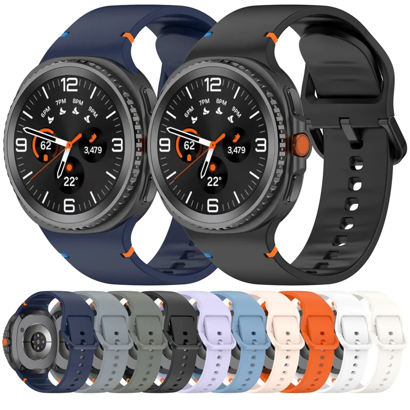 Ремешок для Samsung Galaxy Watch8 44мм / 40мм / Watch8 Classic 43мм с декоративной строчкой из силикона, размер L - Синий