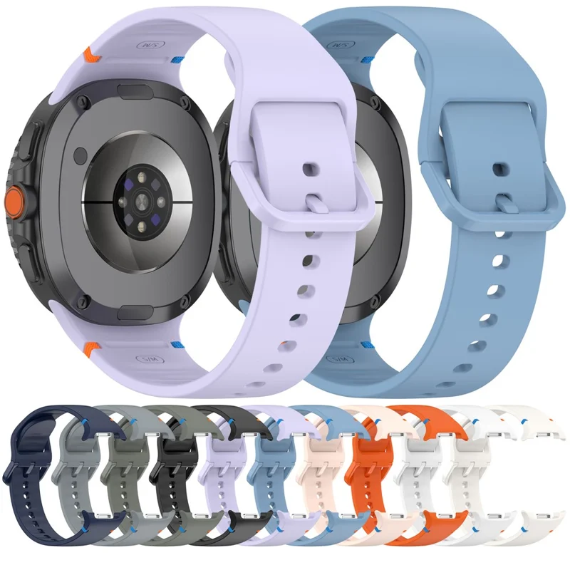 Ремешок для Samsung Galaxy Watch8 44мм / 40мм / Watch8 Classic 43мм с декоративной строчкой из силикона, размер L - Синий