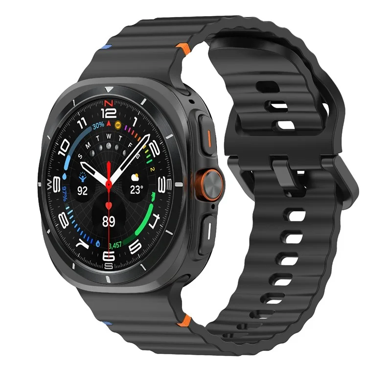 For Samsung Galaxy Watch Ultra 47mm Watch Band Wave Pattern Stitched Design Silicone Wrist Strap - Black