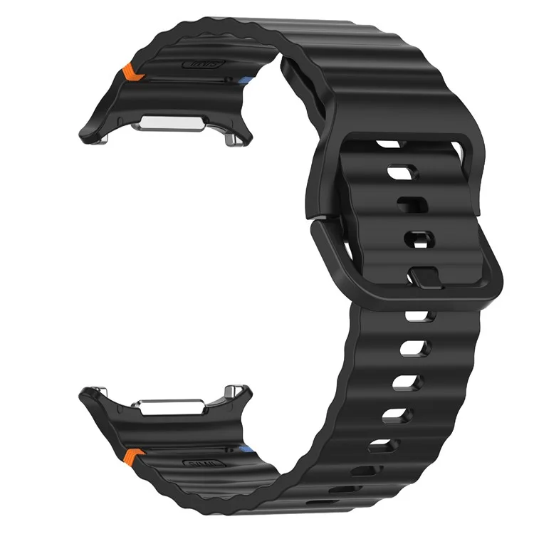 For Samsung Galaxy Watch Ultra 47mm Watch Band Wave Pattern Stitched Design Silicone Wrist Strap - Black