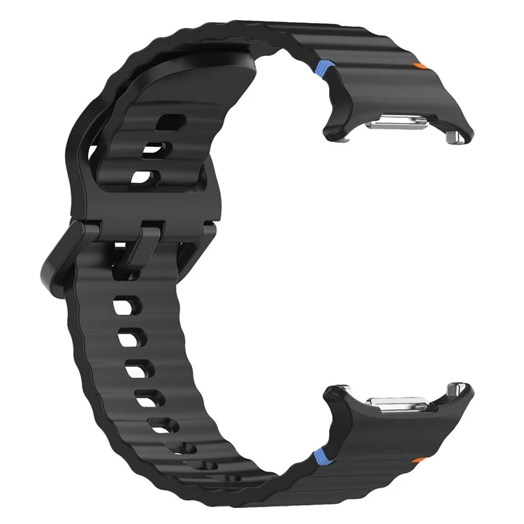 For Samsung Galaxy Watch Ultra 47mm Watch Band Wave Pattern Stitched Design Silicone Wrist Strap - Black