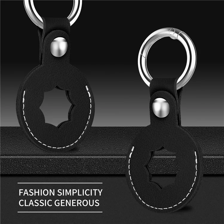 Anti-Drop Octagonal Protective PU Leather Case Cover with Ring Buckle for Apple AirTag Locator - Black