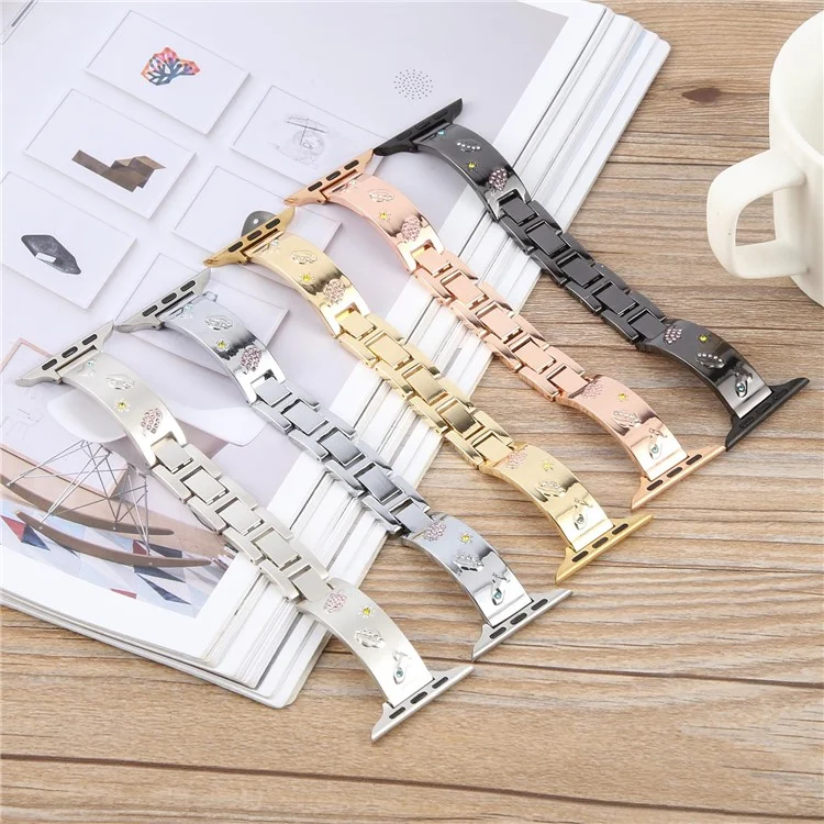 Bracelet de Remplacement avec Strass pour Apple Watch Series 10 9 8 7 SE 6 5 4 3 2 1 42mm 41mm 40mm 38mm - Bande de Montre Métallique - Noir