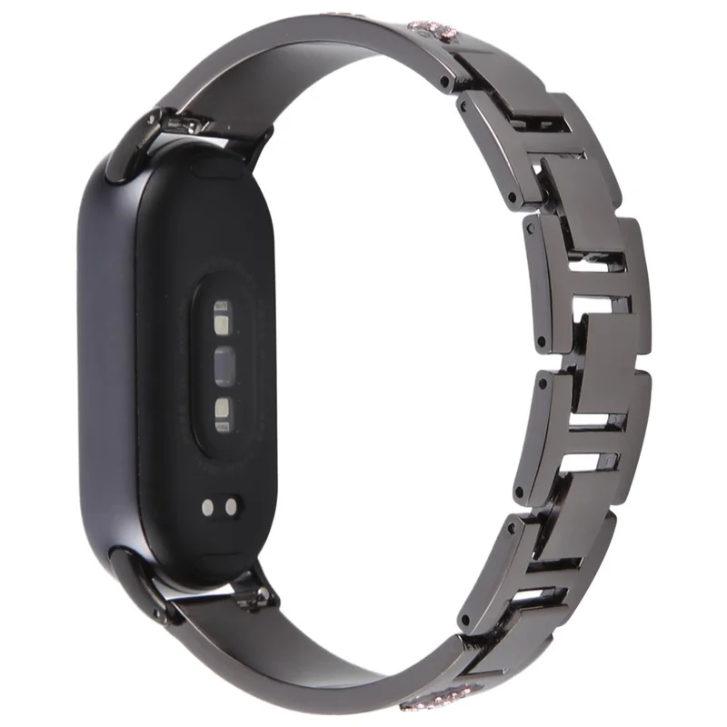 For Xiaomi Smart Band 9 / 8 Rhinestone Decor Metal Bracelet Strap Replacement Watch Band - Black