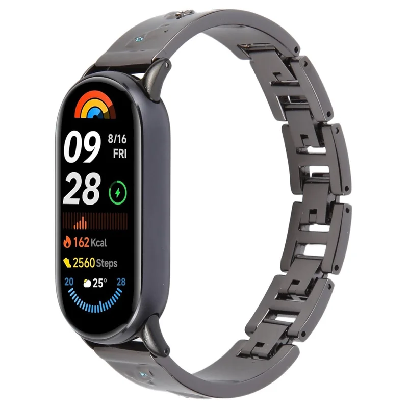 For Xiaomi Smart Band 9 / 8 Rhinestone Decor Metal Bracelet Strap Replacement Watch Band - Black