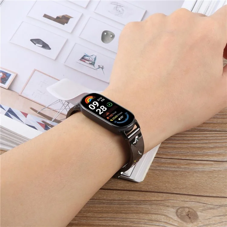 For Xiaomi Smart Band 9 / 8 Rhinestone Decor Metal Bracelet Strap Replacement Watch Band - Silver