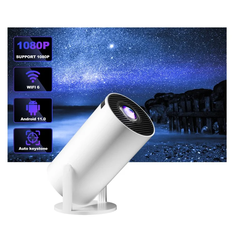 HY300-H713 600P Portable Mini Projector LED 130 ANSI Lumens Android 11 WiFi BT5.4 Projector for Home / Office - EU Plug