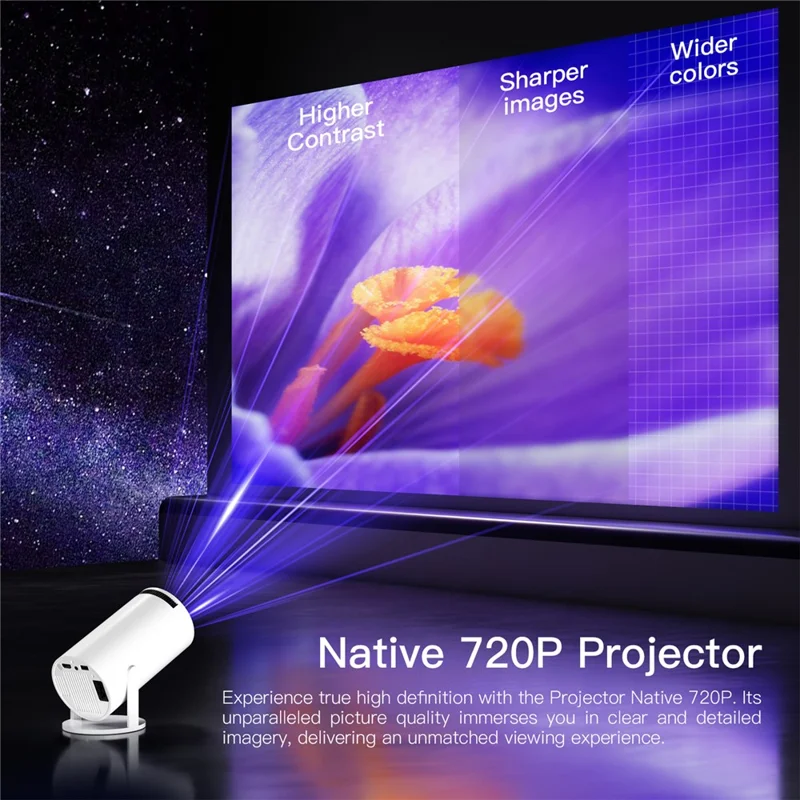 HY300-H713 600P Portable Mini Projector LED 130 ANSI Lumens Android 11 WiFi BT5.4 Projector for Home / Office - EU Plug