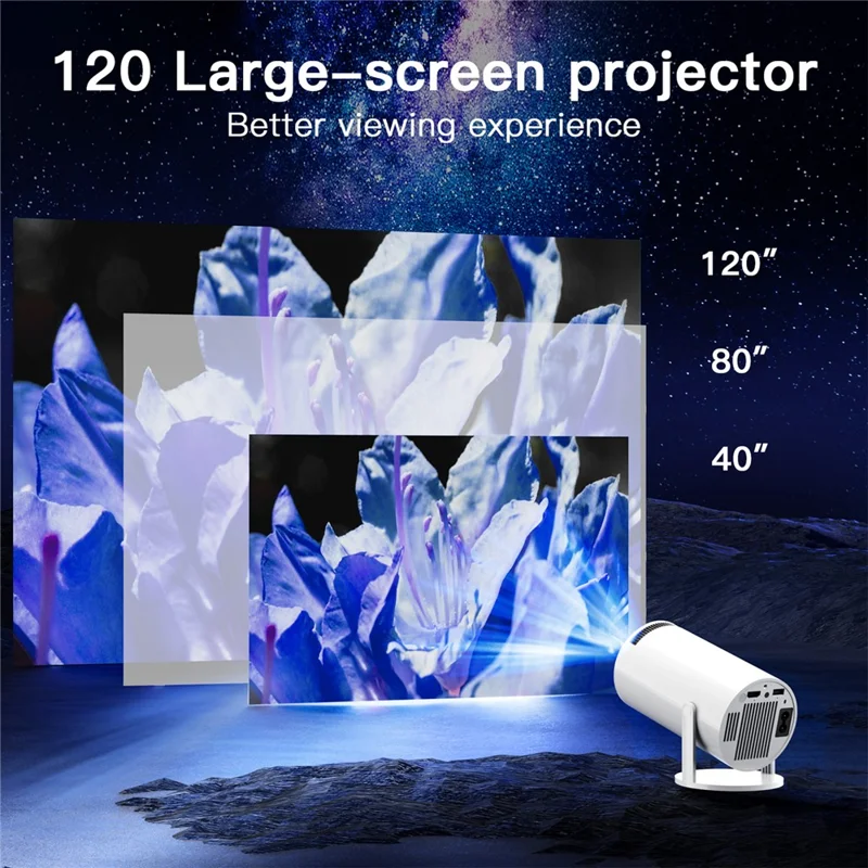 HY300-H713 600P Portable Mini Projector LED 130 ANSI Lumens Android 11 WiFi BT5.4 Projector for Home / Office - EU Plug