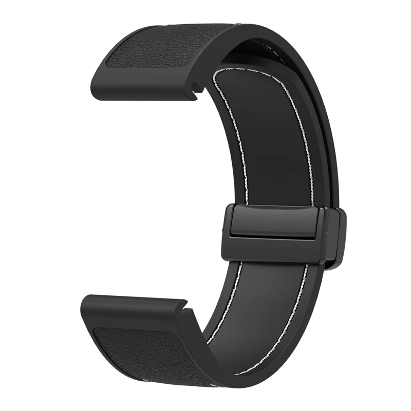 Correa de silicona para Garmin Fenix 8 47mm / 7 / 6 con hebilla magnética y textura de cuero - Negro