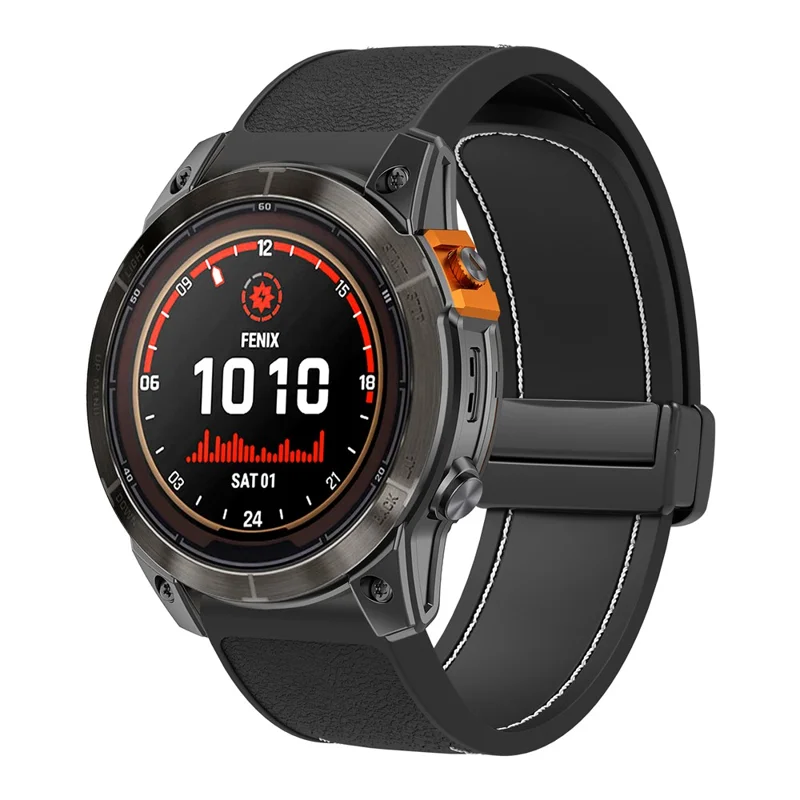 Silicone Watch Band for Garmin Fenix 7X / 6X / Tactix 8 AMOLED 51mm Magnetic Buckle Leather Texture Strap - Black