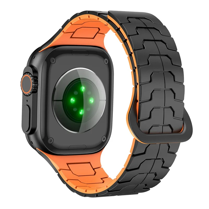 Pulseira de Silicone Magnética para Apple Watch Series 10 Ultra 9 8 7 SE 6 5 4 3 2 1 46mm 49mm 45mm 44mm 42mm - Preto+Laranja