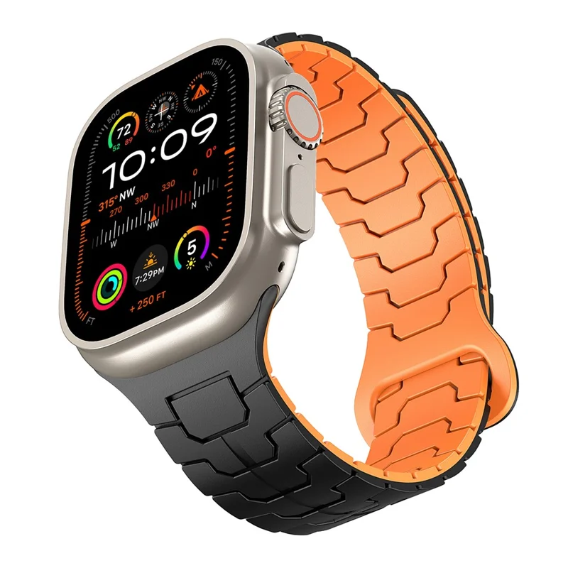 Pulseira de Silicone Magnética para Apple Watch Series 10 Ultra 9 8 7 SE 6 5 4 3 2 1 46mm 49mm 45mm 44mm 42mm - Preto+Laranja
