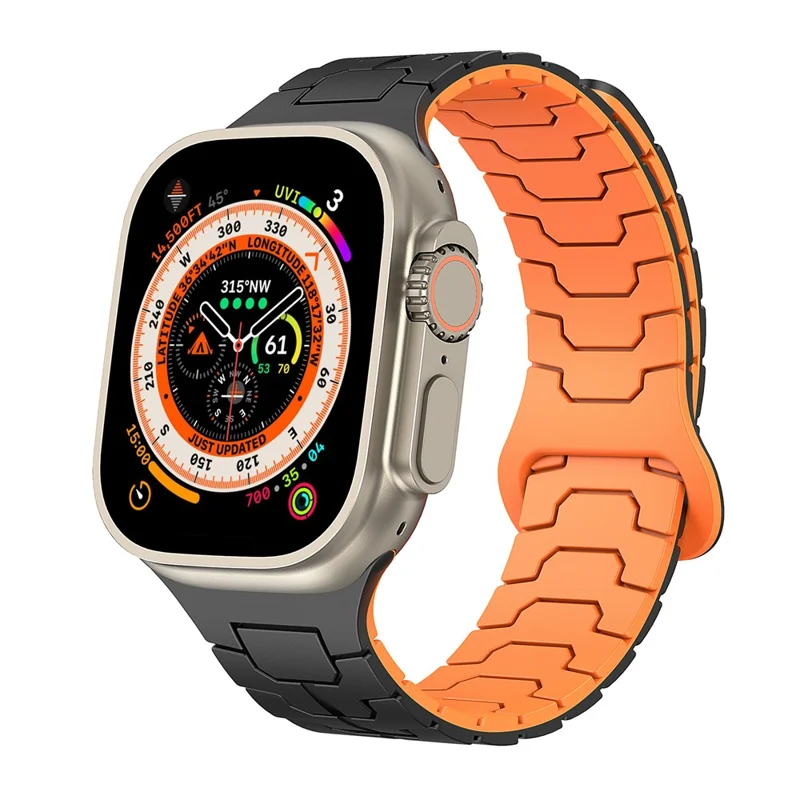 Pulseira de Silicone Magnética para Apple Watch Series 10 Ultra 9 8 7 SE 6 5 4 3 2 1 46mm 49mm 45mm 44mm 42mm - Preto+Laranja