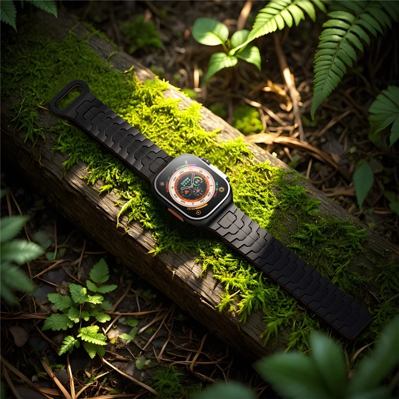 Pulseira de Silicone Magnética para Apple Watch Series 10 Ultra 9 8 7 SE 6 5 4 3 2 1 46mm 49mm 45mm 44mm 42mm - Preto+Laranja