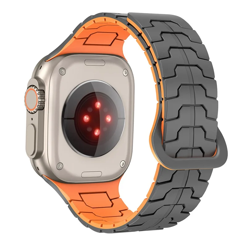 Watch Band for Apple Watch Series 10 Ultra 9 8 7 SE 6 5 4 3 2 1 46mm 49mm 45mm 44mm 42mm Magnetic Silicone Strap - Grey+Orange