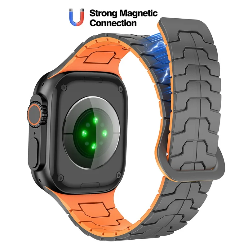Watch Band for Apple Watch Series 10 Ultra 9 8 7 SE 6 5 4 3 2 1 46mm 49mm 45mm 44mm 42mm Magnetic Silicone Strap - Grey+Orange