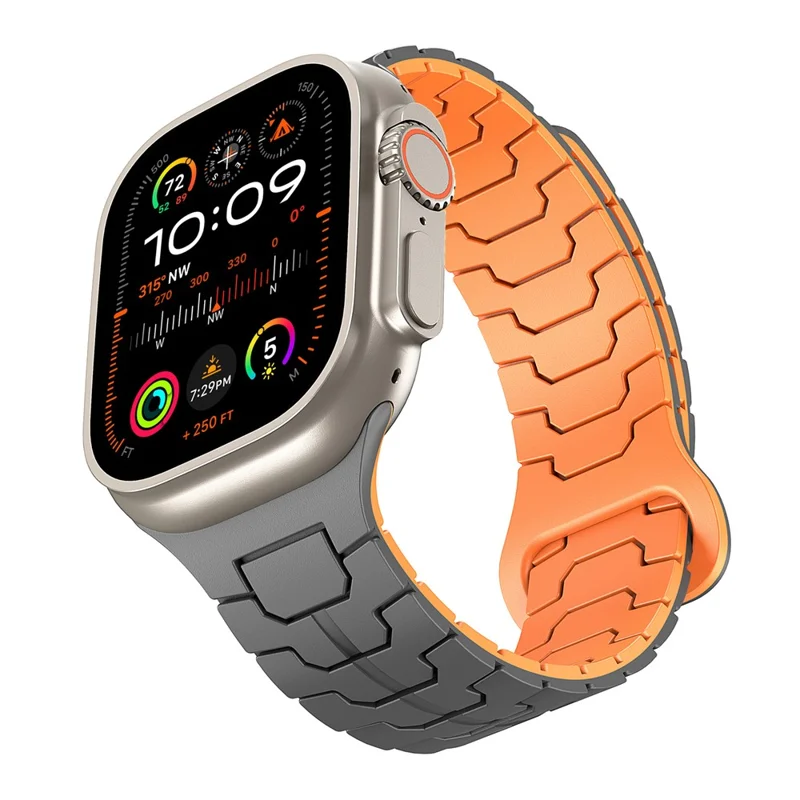 Watch Band for Apple Watch Series 10 Ultra 9 8 7 SE 6 5 4 3 2 1 46mm 49mm 45mm 44mm 42mm Magnetic Silicone Strap - Grey+Orange