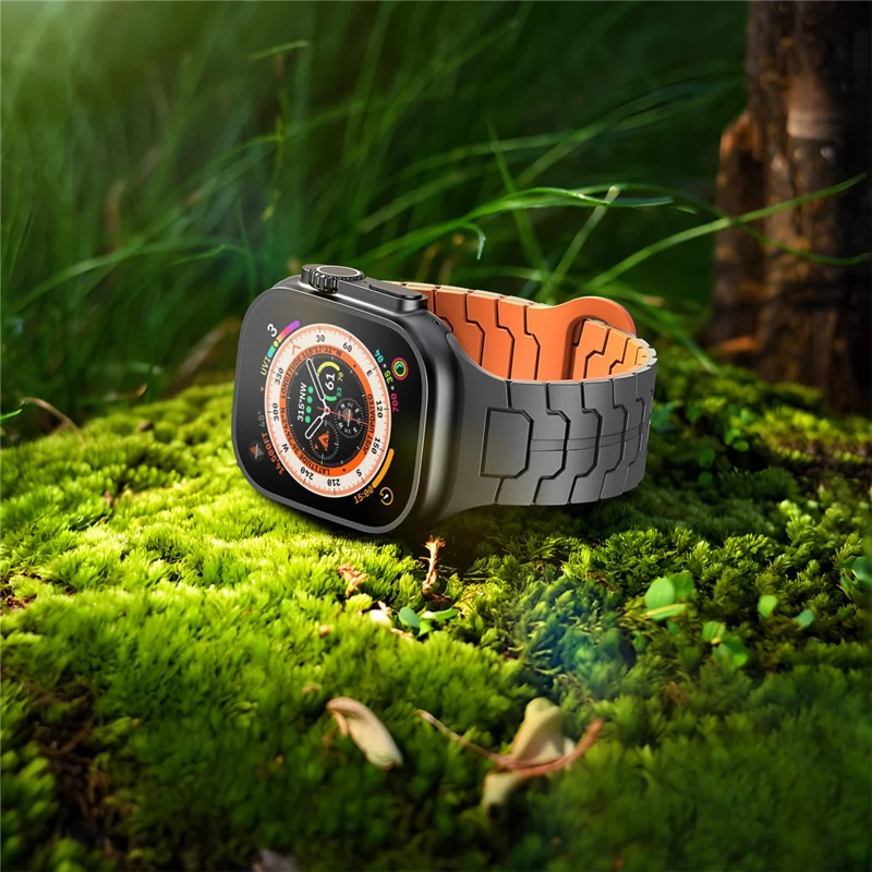 Watch Band for Apple Watch Series 10 Ultra 9 8 7 SE 6 5 4 3 2 1 46mm 49mm 45mm 44mm 42mm Magnetic Silicone Strap - Grey+Orange