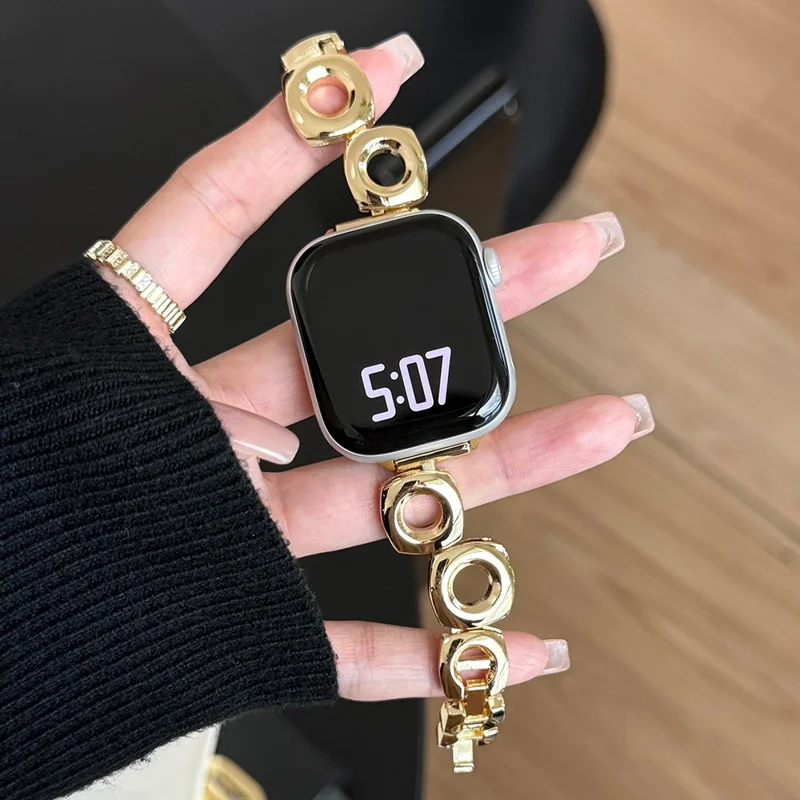 Armband für Apple Watch Series 10 9 8 7 SE 6 5 4 3 2 1 42mm 41mm 40mm 38mm Quadrat Rundes Loch Metallarmband - Gold