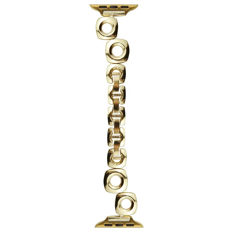 Bracelet de montre pour Apple Watch Series 10 Ultra 9 8 7 SE 6 5 4 3 2 1 46mm 49mm 45mm 44mm 42mm Bracelet Métallique à Trous Carrés et Ronds - Or