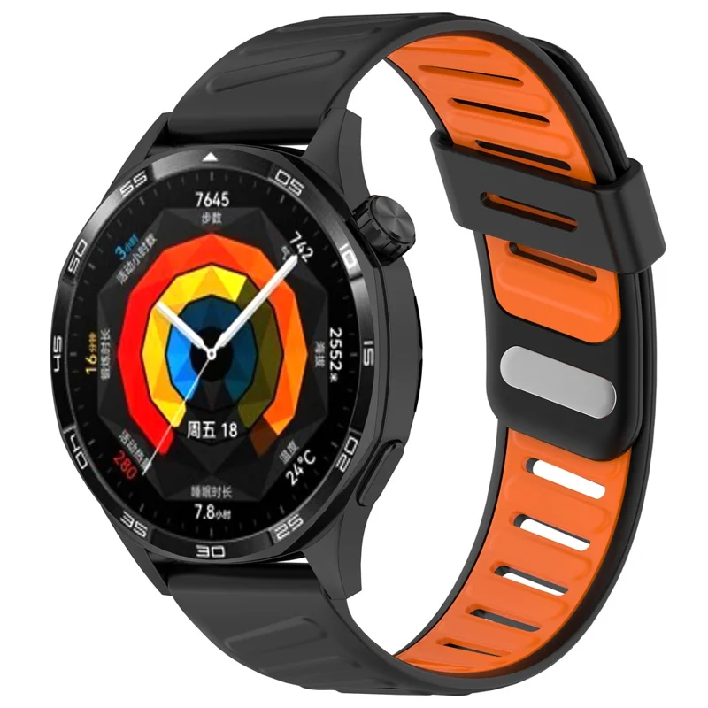 KALEBOL Para Huawei Watch GT 5 46mm Correa de Reloj de Silicona de 22mm Diseño de Espiga Doble Color - Negro+Naranja