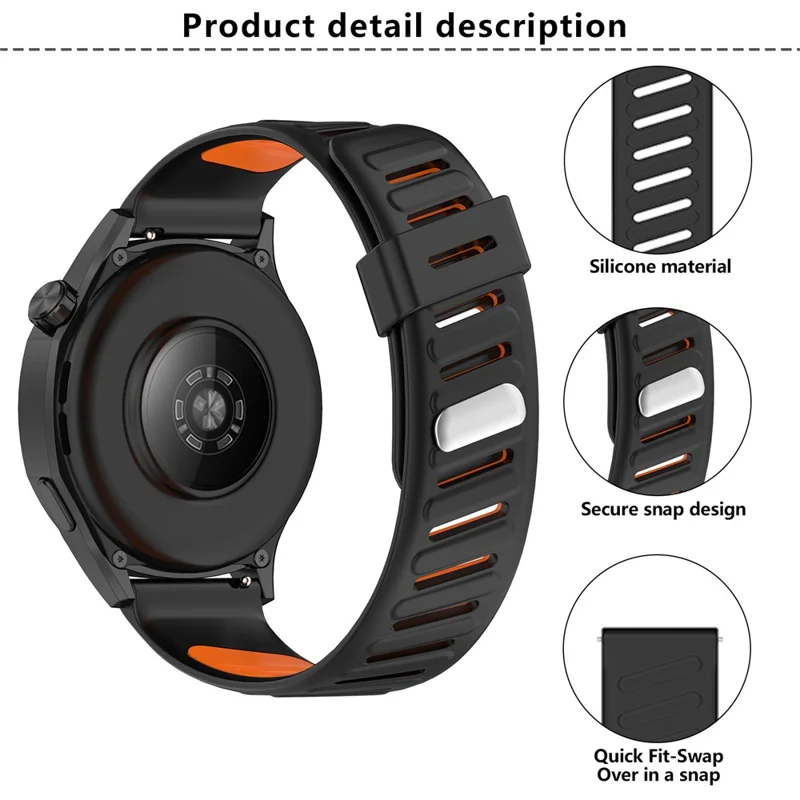 KALEBOL Para Huawei Watch GT 5 46mm Correa de Reloj de Silicona de 22mm Diseño de Espiga Doble Color - Negro+Naranja