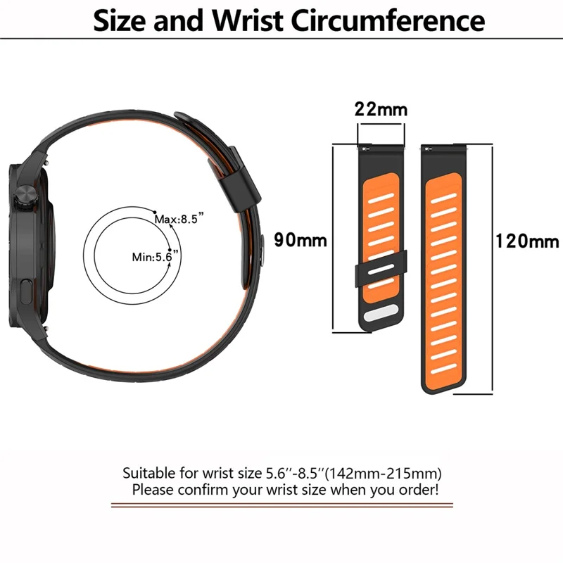 KALEBOL Para Huawei Watch GT 5 46mm Correa de Reloj de Silicona de 22mm Diseño de Espiga Doble Color - Negro+Naranja