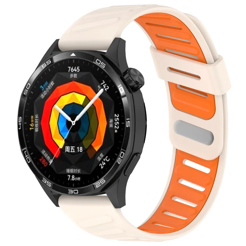 KALEBOL For Huawei Watch GT 5 46mm Silicone Watch Band 22mm Twill Design Dual-Color Strap - Starlight+Orange