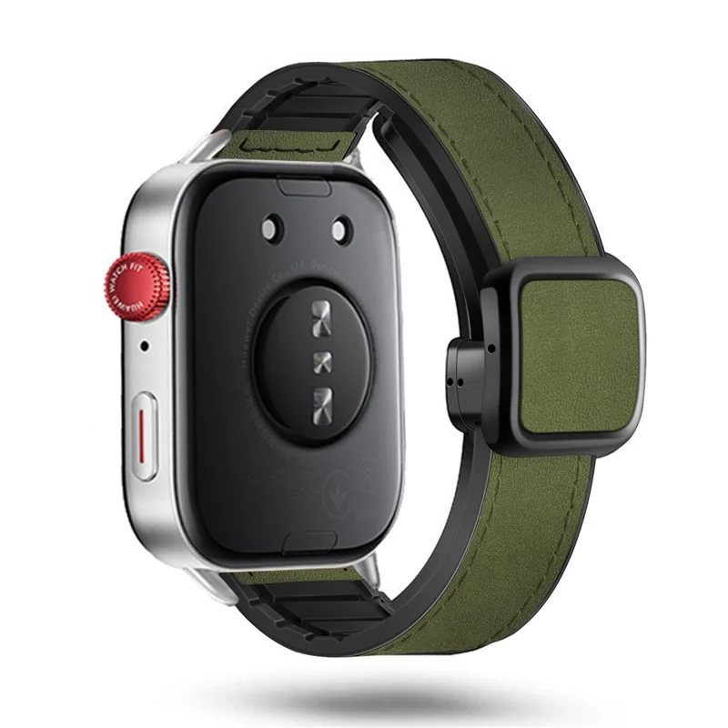 KALEBOL Cinturino da polso per Huawei Watch Fit 4 Pro / Fit 4 / Fit 3 Cinturino in silicone rivestito in pelle con fibbia magnetica - Verde Militare