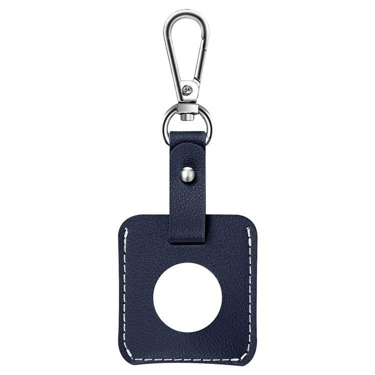 Square Shape Anti-Drop PU Leather Protective Case Cover with Buckle for Apple AirTag Locator - Dark Blue