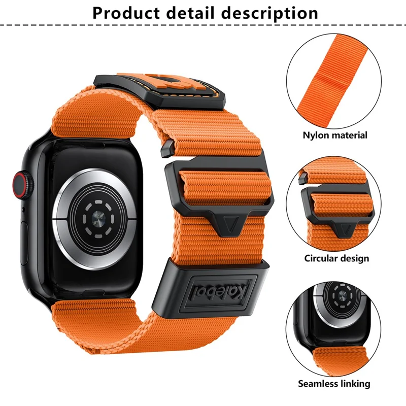 KALEBOL Pulseira de Pulso para Apple Watch Series 10 9 8 7 SE 6 5 4 3 2 1 42mm 41mm 40mm 38mm Banda de Relógio Esportiva Trançada de Nylon - Laranja