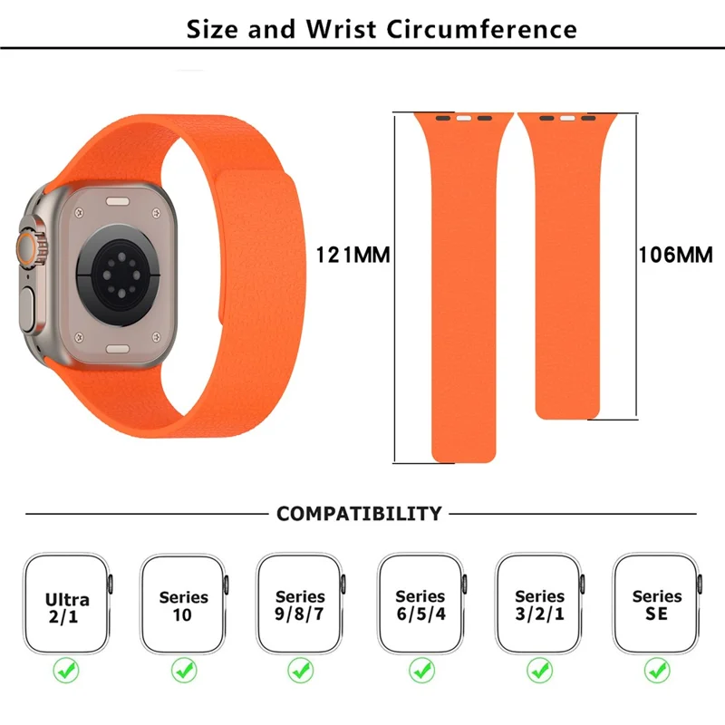Pulseira KALEBOL para Apple Watch Series 10 Ultra 9 8 7 SE 6 5 4 3 2 1 46mm 49mm 45mm 44mm 42mm Banda Magnética de Silicone Macio - Laranja