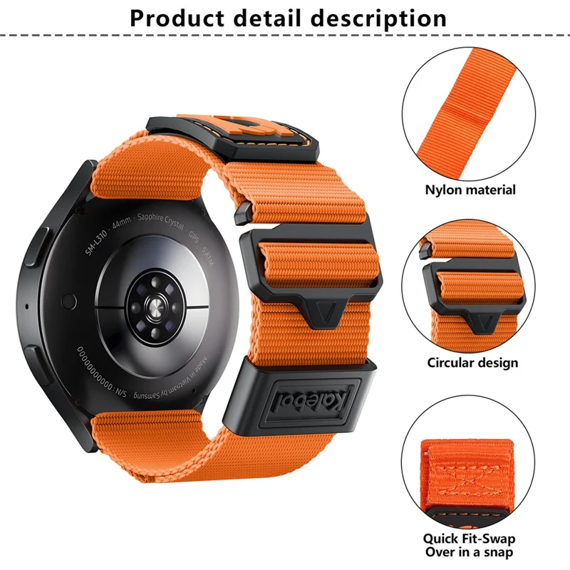 KALEBOL Correa Deportiva de Nailon Trenzado de 22 mm para Samsung Galaxy Watch3 de 45 mm - Naranja
