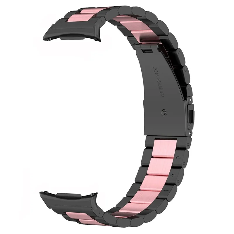 For Samsung Galaxy Watch8 40mm / 44mm Stainless Steel Watch Band Three Bead Design Strap with Disassembly Tool - Black / Pink